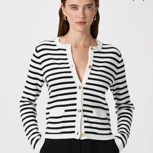 Quince Black and White Striped Cardigan